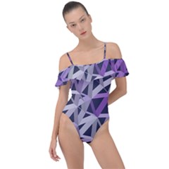 3d Lovely Geo Lines  Iv Frill Detail One Piece Swimsuit by Uniqued