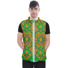 Stars Of Decorative Colorful And Peaceful  Flowers Men s Puffer Vest by pepitasart