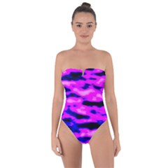 Purple  Waves Abstract Series No6 Tie Back One Piece Swimsuit by DimitriosArt