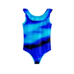 Blue Waves Abstract Series No13 Kids  Frill Swimsuit by DimitriosArt