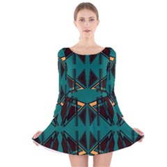 Abstract Geometric Design    Long Sleeve Velvet Skater Dress by Eskimos
