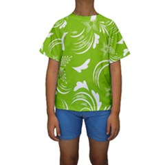 Folk Flowers Print Floral Pattern Ethnic Art Kids  Short Sleeve Swimwear by Eskimos
