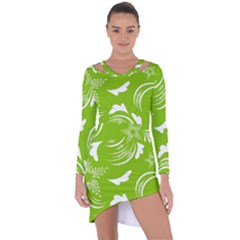Folk Flowers Print Floral Pattern Ethnic Art Asymmetric Cut-out Shift Dress by Eskimos