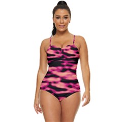 Pink  Waves Abstract Series No2 Retro Full Coverage Swimsuit by DimitriosArt