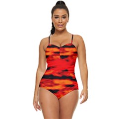 Red  Waves Abstract Series No16 Retro Full Coverage Swimsuit by DimitriosArt