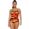 Red  Waves Abstract Series No17 Retro Full Coverage Swimsuit View1