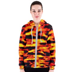 Red  Waves Abstract Series No18 Women s Zipper Hoodie by DimitriosArt