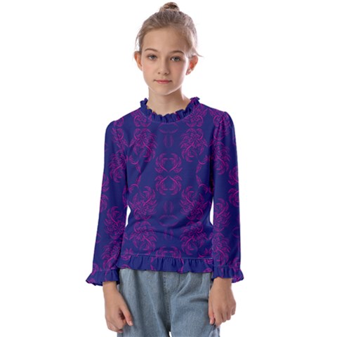 Floral Folk Damask Pattern Fantasy Flowers  Kids  Frill Detail Tee by Eskimos