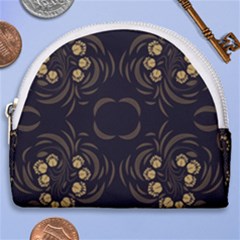 Floral Folk Damask Pattern Fantasy Flowers Floral Geometric Fantasy Horseshoe Style Canvas Pouch by Eskimos