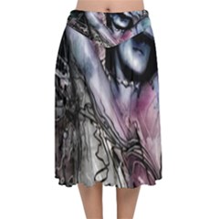 Watercolor Girl Velvet Flared Midi Skirt by MRNStudios