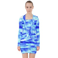 Blue Waves Flow Series 5 V-neck Bodycon Long Sleeve Dress by DimitriosArt