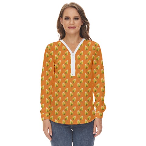 Leafs Zip Up Long Sleeve Blouse by Sparkle