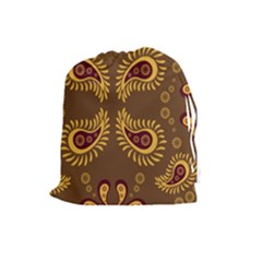 Floral Pattern Paisley Style Paisley Print  Doodle Background Drawstring Pouch (large) by Eskimos