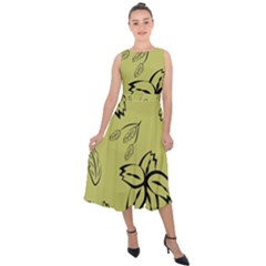 Folk Flowers Print Floral Pattern Ethnic Art Midi Tie-back Chiffon Dress by Eskimos