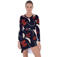 Folk Flowers Print Floral Pattern Ethnic Art Asymmetric Cut-out Shift Dress by Eskimos
