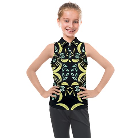 Floral Folk Damask Pattern Fantasy Flowers  Kids  Sleeveless Polo Tee by Eskimos