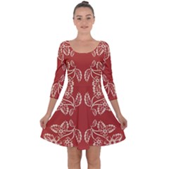 Floral Folk Damask Pattern Fantasy Flowers Floral Geometric Fantasy Quarter Sleeve Skater Dress by Eskimos