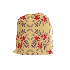 Floral Folk Damask Pattern Fantasy Flowers Floral Geometric Fantasy Drawstring Pouch (large) by Eskimos