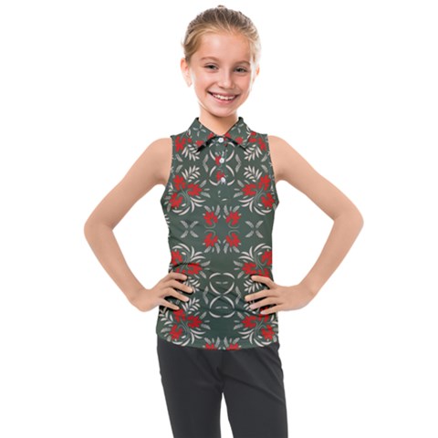 Floral Folk Damask Pattern Fantasy Flowers Floral Geometric Fantasy Kids  Sleeveless Polo Tee by Eskimos