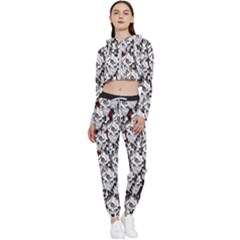 Demonic Skulls Pattern, Spooky Horror, Halloween Theme Cropped Zip Up Lounge Set by Casemiro