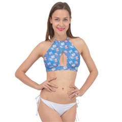 Notepads Pens And Pencils Cross Front Halter Bikini Top by SychEva