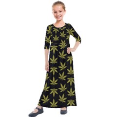 Weed Pattern Kids  Quarter Sleeve Maxi Dress by Valentinaart