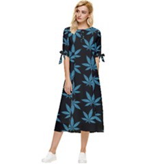 Weed Pattern Bow Sleeve Chiffon Midi Dress by Valentinaart