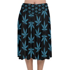 Weed Pattern Velvet Flared Midi Skirt by Valentinaart