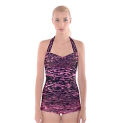 Pink  Waves Flow Series 11 Boyleg Halter Swimsuit  by DimitriosArt