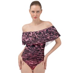 Pink  Waves Flow Series 11 Off Shoulder Velour Bodysuit  by DimitriosArt