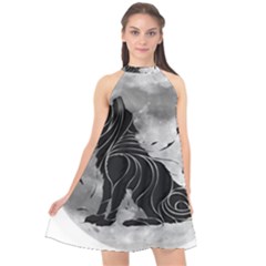 Lobo-lunar Halter Neckline Chiffon Dress  by mundodeoniro