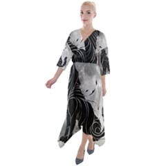 Lobo-lunar Quarter Sleeve Wrap Front Maxi Dress by mundodeoniro