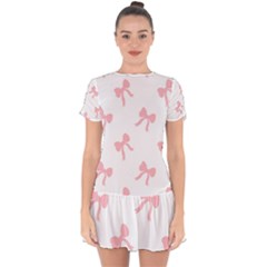Pink Ribbons Pattern Drop Hem Mini Chiffon Dress by Littlebird