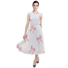Pink Bow Pattern Round Neck Boho Dress by Littlebird