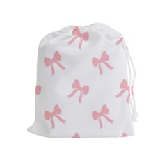 Pink Bow Pattern Drawstring Pouch (xl) by Littlebird