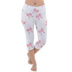 Pink Bow Pattern Lightweight Velour Capri Yoga Leggings by Littlebird