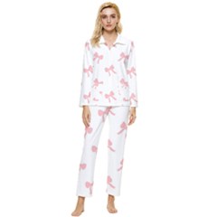 Pink Bow Pattern Womens  Long Sleeve Velvet Pocket Pajamas Set by Littlebird