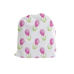 Tulips Watercolor Pattern Drawstring Pouch (large) by Littlebird