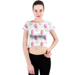 Tulips Watercolor Pattern Crew Neck Crop Top by Littlebird
