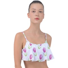 Tulips Watercolor Pattern Frill Bikini Top by Littlebird