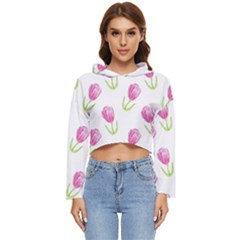Tulips Watercolor Pattern Women s Lightweight Cropped Hoodie by Littlebird