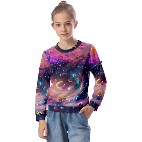 Galaxy Glass Kids  Long Sleeve Tee With Frill  by Dazzleway