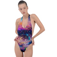 Galaxy Glass Backless Halter One Piece Swimsuit by Dazzleway