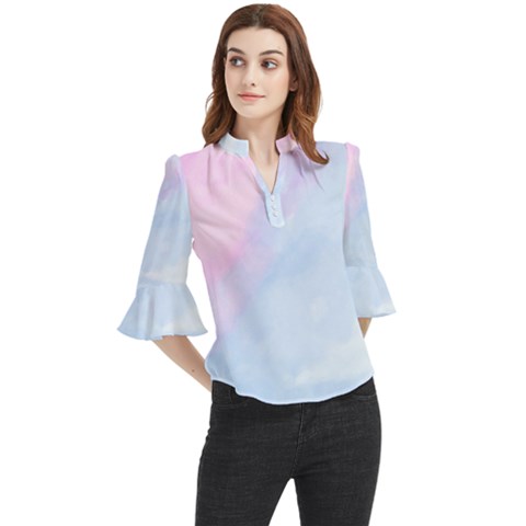 Watercolor Clouds2 Loose Horn Sleeve Chiffon Blouse by Littlebird