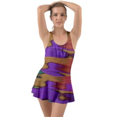 Puzzle Landscape In Beautiful Jigsaw Colors Ruffle Top Dress Swimsuit by pepitasart