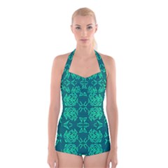 Abstract Pattern Geometric Backgrounds   Boyleg Halter Swimsuit  by Eskimos