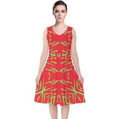 Abstract Pattern Geometric Backgrounds   V-neck Midi Sleeveless Dress  by Eskimos
