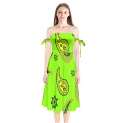 Floral Pattern Paisley Style Paisley Print  Doodle Background Shoulder Tie Bardot Midi Dress by Eskimos