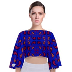 Floral Pattern Paisley Style  Tie Back Butterfly Sleeve Chiffon Top by Eskimos