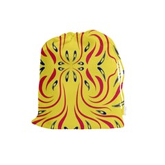 Floral Folk Damask Pattern  Drawstring Pouch (large) by Eskimos